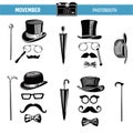Movember Retro party printable Glasses, Hats, Moustaches, Masks for photobooth props Royalty Free Stock Photo