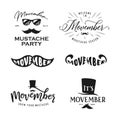 Movember season typography set. Vector vintage illustration. Royalty Free Stock Photo
