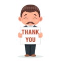 Movember thank you moustache november support smiling paper cute businessman mascot happy cartoon character design Royalty Free Stock Photo