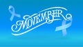 Movember typography witn flying blue ribbon. Prostate cancer awareness month. Raise awareness of men`s health issues