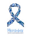 Movember. Vector illustration with blue ribbon. Men`s Cancer awareness month