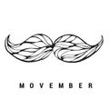 Movember. Vector illustration with mustache. Men`s Cancer awareness month