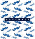 Movember.Vector pattern with mustache. Men`s Cancer awareness month