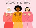 Movement against discrimination. Break the bias. International woman day. Women allyship, feminism concept, african american and