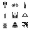 Movement around the world icons set, simple style