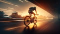 Movement of cyclist in motion on sunset, people ride on bycycle, Generative Ai