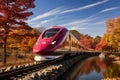 Movement of a high speed train locomotive amidst the serene beauty of nature