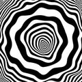 Tunnel or wormhole. Movement lines illusion. Abstract wave whith black and white curve lines. Vector optical illusion Royalty Free Stock Photo