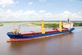 The movement of sea merchant ships and tugs to the entrance and exit from the port. Beaumont, Texas Royalty Free Stock Photo