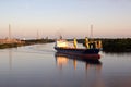 The movement of sea merchant ships and tugs to the entrance and exit from the port. Beaumont, Texas Royalty Free Stock Photo