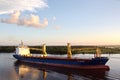 The movement of sea merchant ships and tugs to the entrance and exit from the port. Beaumont, Texas Royalty Free Stock Photo