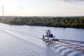 The movement of sea merchant ships and tugs to the entrance and exit from the port. Beaumont, Texas Royalty Free Stock Photo