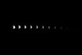 Movement and timeline of moon phases, transform of total lunar eclipse at night