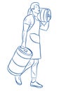 The mover carries 2 barrels of drinks. Contour drawing