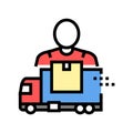 mover delivery service worker and truck color icon vector illustration Royalty Free Stock Photo