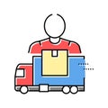 mover delivery service worker and truck color icon vector illustration Royalty Free Stock Photo