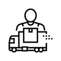 mover delivery service worker and truck line icon vector illustration Royalty Free Stock Photo