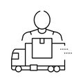 mover delivery service worker and truck line icon vector illustration Royalty Free Stock Photo