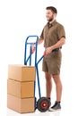 Mover posing with a delivering cart