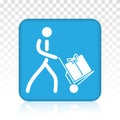 Mover pushing moving hand truck / Dolly hand cart with boxes flat vector icon for apps and websites