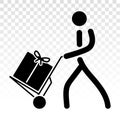 Mover pushing moving hand truck / Dolly hand cart with boxes flat vector icon for apps and websites