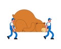 Movers and Bear. Porters carry Big animal. Delivery service. Loader mover man holding. Moving Vector illustration