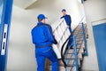 Movers Carrying Shelf While Climbing Steps At Home