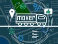 Movers service. Illustration of truck, map and icons Royalty Free Stock Photo