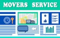 Movers service. Illustration of truck, map and icons