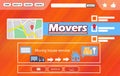 Movers service. Illustration of truck, map and icons