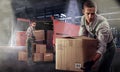 Movers in warehouse Royalty Free Stock Photo