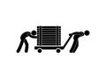 Movers wheeling a cart with a heavy box, isolated pictogram Royalty Free Stock Photo