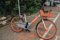 Movi rental bike parked on a street on Lido Island, Venice, Italy Royalty Free Stock Photo