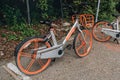 Movi rental bikes parked on a street on Lido Island, Venice, Italy Royalty Free Stock Photo