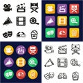 Movie All in One Icons Black & White Color Flat Design Freehand Set