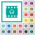 Movie audio flat color icons with quadrant frames