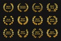 Movie award. Golden film awards, best director winner rewards. Cinema festival nomination emblems, gold laurel wreath Royalty Free Stock Photo