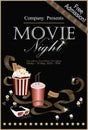 Movie banner. Popcorn box with cola and 3D glasses