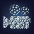 Movie camera icon made up a lot of diamonds