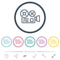 Movie camera outline flat color icons in round outlines Royalty Free Stock Photo