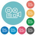 Movie camera outline flat round icons Royalty Free Stock Photo