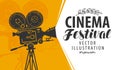 Movie camera or projector. Cinema festival retro vector illustration Royalty Free Stock Photo