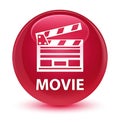 Movie (cinema clip icon) glassy pink round button