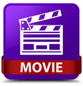 Movie (cinema clip icon) purple square button red ribbon in middle