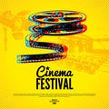 Movie cinema festival poster. Vector background with hand drawn sketch illustrations Royalty Free Stock Photo