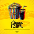 Movie cinema festival poster. Vector background with hand drawn sketch illustrations Royalty Free Stock Photo