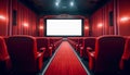 Movie cinema hall with empty red seats and blank screen. AI generated Royalty Free Stock Photo