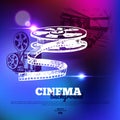 Movie cinema poster. Background with hand drawn sketch illustrations and light effects Royalty Free Stock Photo