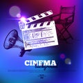 Movie cinema poster. Background with hand drawn sketch illustrations and light effects Royalty Free Stock Photo