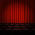 Movie cinema premiere poster design with red curtains. Vector banner.